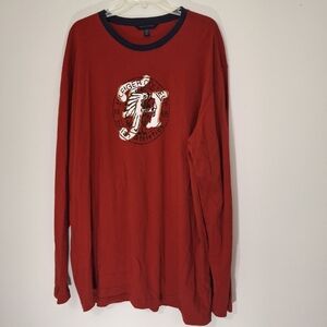 Tommy Hilfiger College 1985 Imdian Athletics Red Long Sleeve Graphic Tee, Sz XXL
